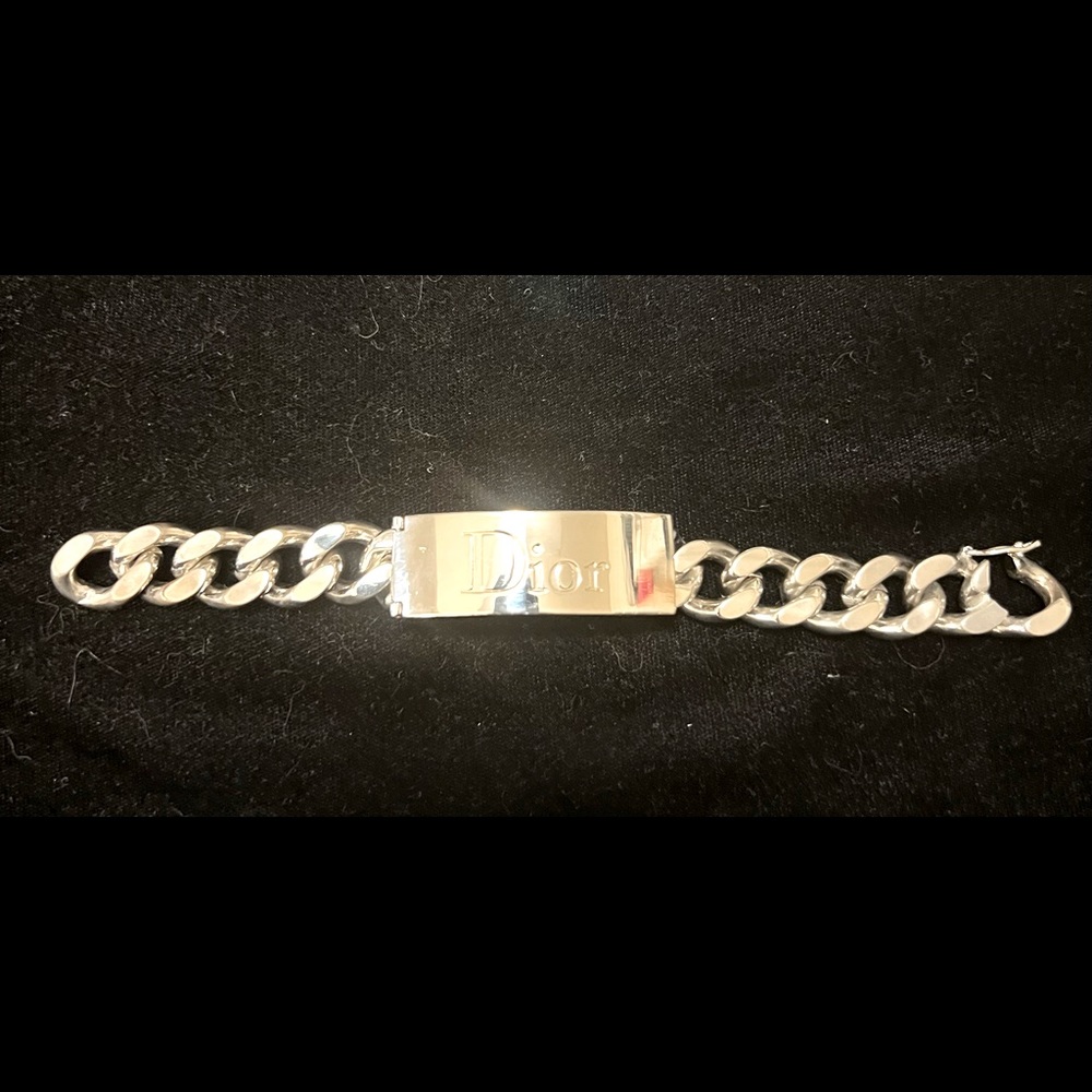 Authentic CHRISTIAN DIOR Silver ID Tag Bracelet Lip Gloss Duo